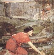 John William Waterhouse Study:Maiidens picking Flowers by a Stream (mk41) oil on canvas